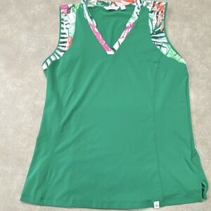 Lady Hagen Green Floral Sleeveless V-Neck Women's Golf Polo Shirt Size S